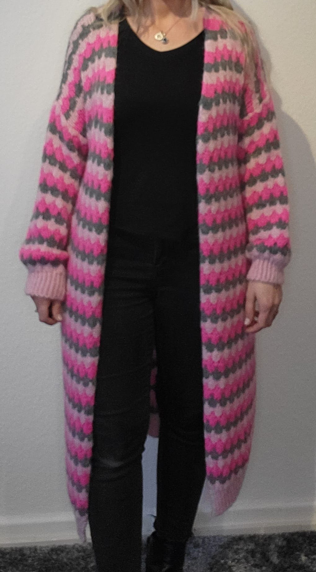 Strickjacke "Welle" - pink-grau
