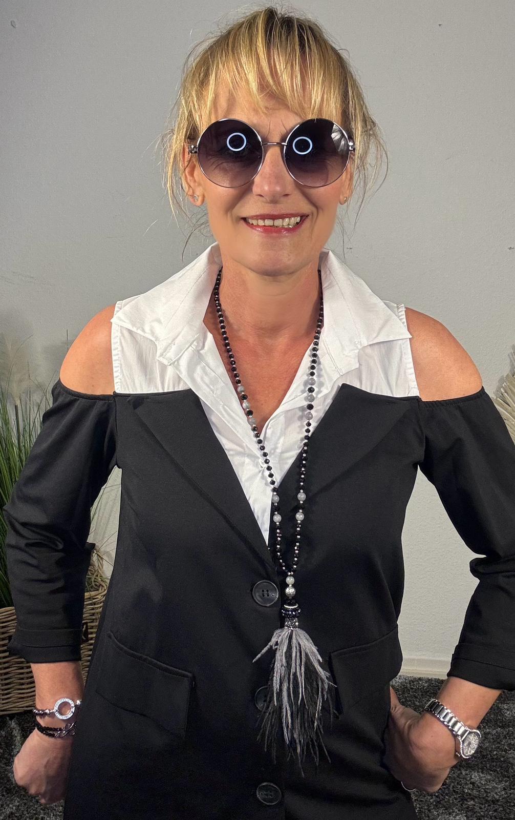 Blusenblazer mit "Cut-Out" schwarz/weißM