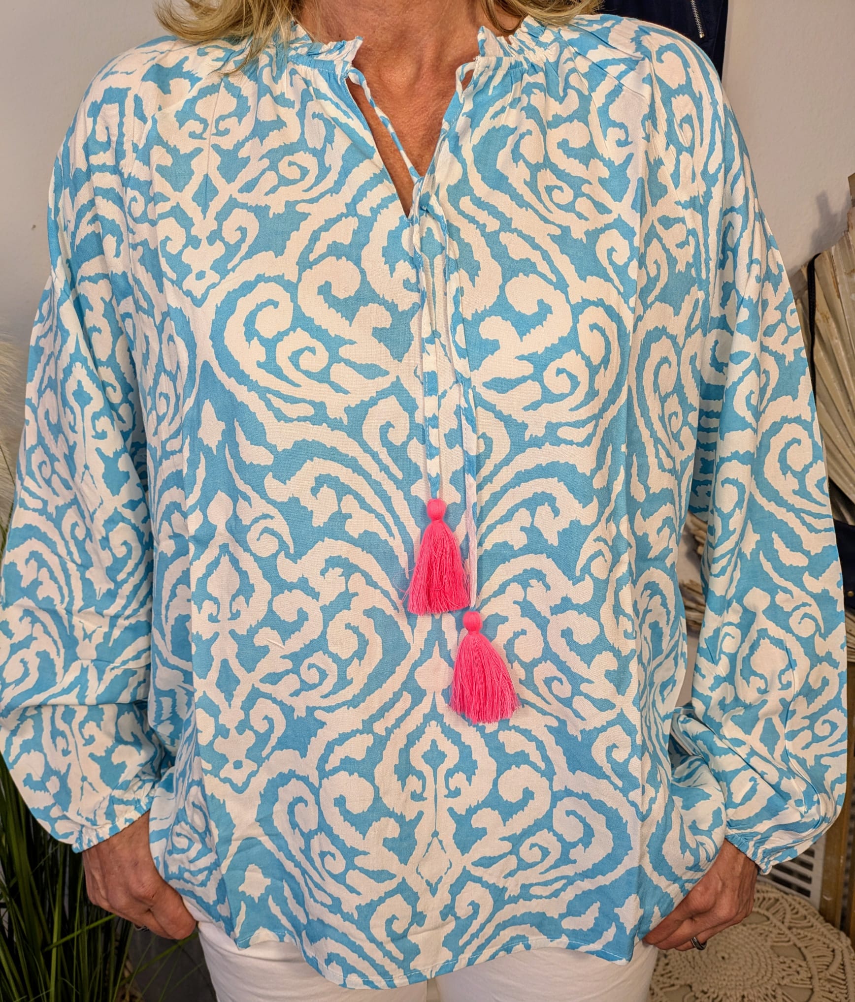 Bluse Zwillingsherz "Ornamente" türkis und grünBluse türkis S/M