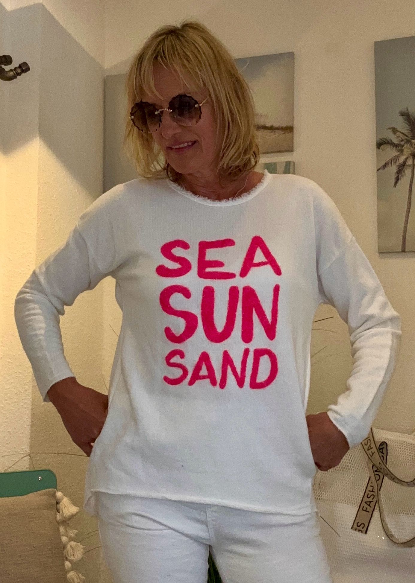 Zwillingsherz Sweatshirt SAND in weiß und blauS/M weiß