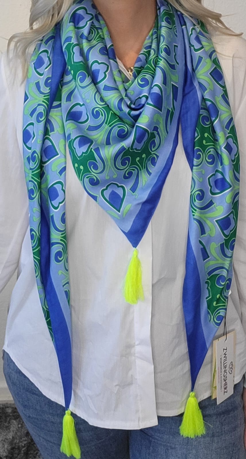 Zwillingsherz Tuch Dreieck Neon Bommel